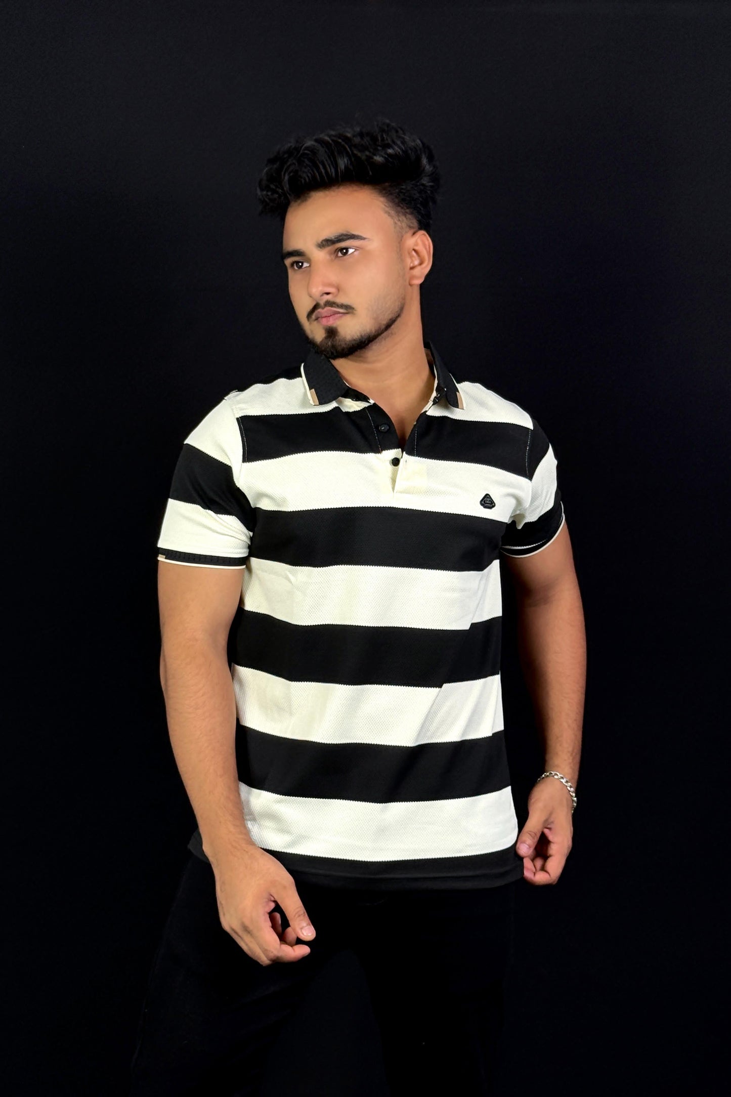 Black Contrast Colour Polo T-Shirt |CF