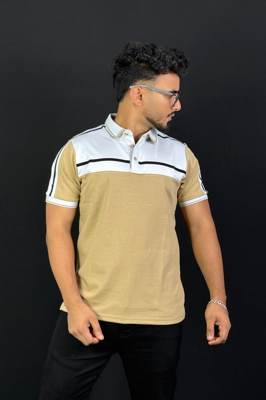 Khaki Contrast Polo T-Shirt |Neon