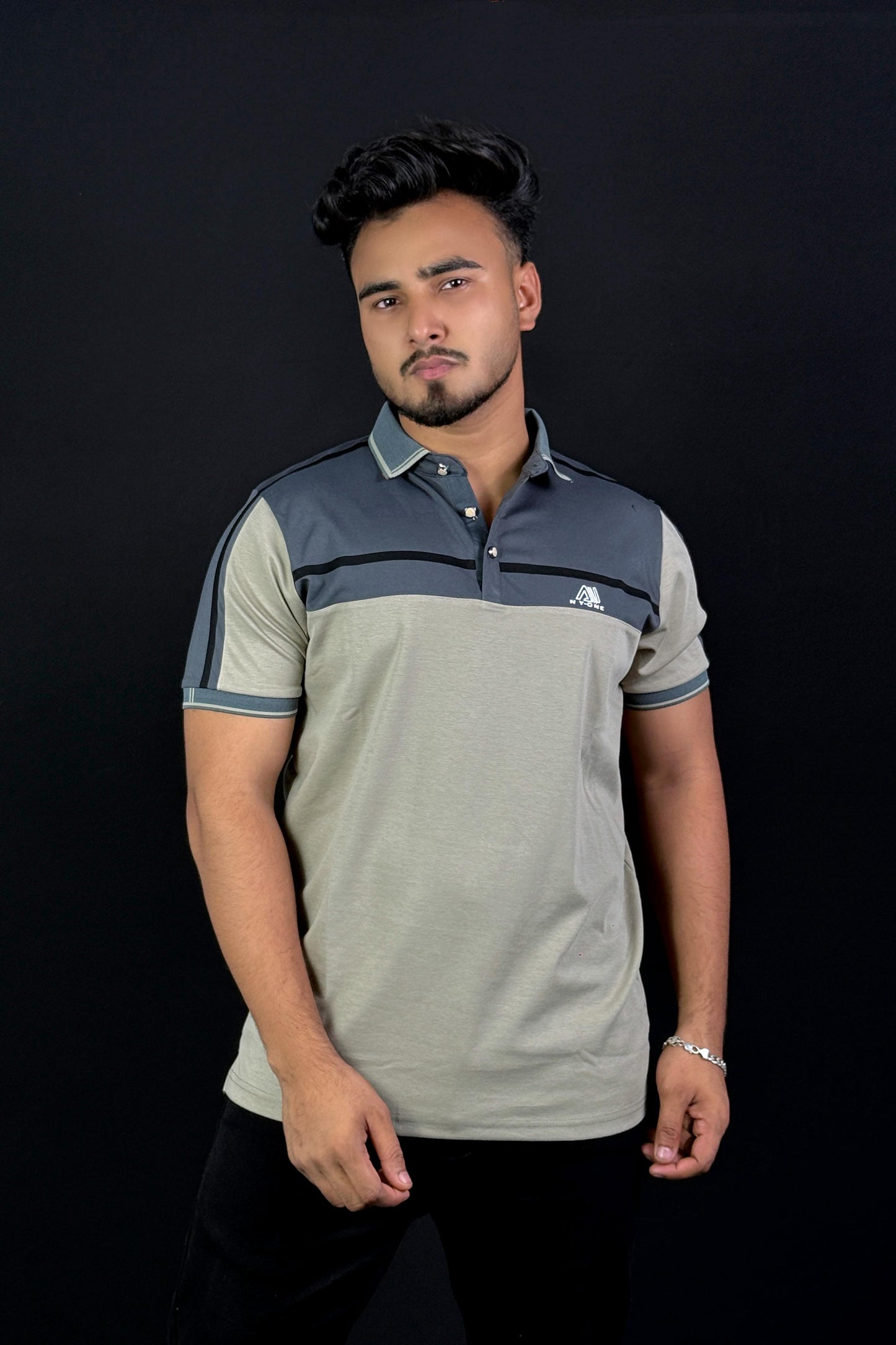 Olive Gray Contrast Polo T-Shirt |Neon