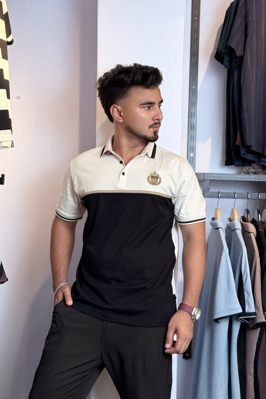 Cream Black Polo T-Shirt |Crown