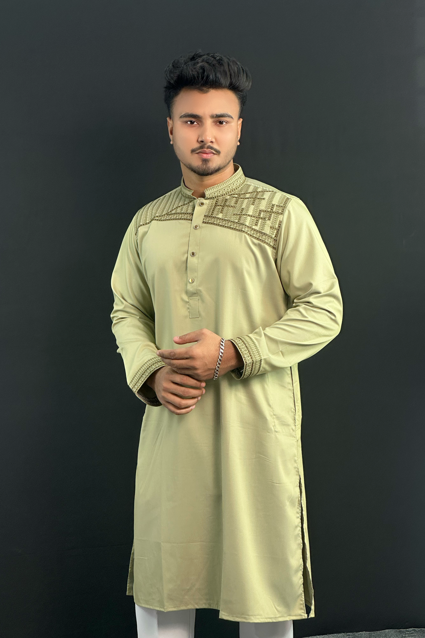 Light Olive Colour Premium Panjabi |Pluse