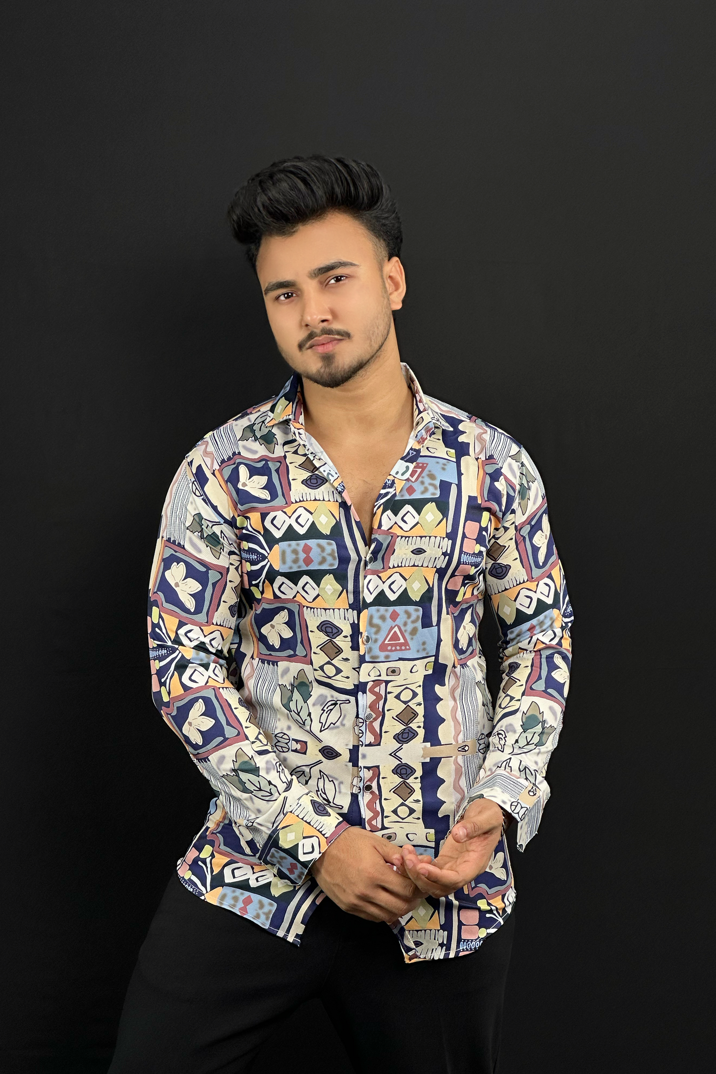 Cream Nevy Blue Contrast Shirt