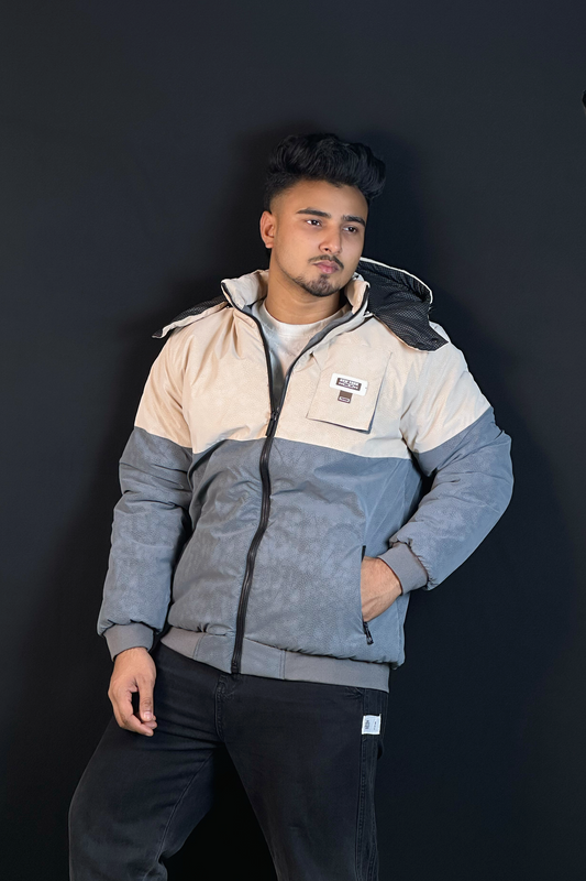 ক্রিম অ্যাশ কনট্রাস্ট চায়না বম্বার জ্যাকেট-RS