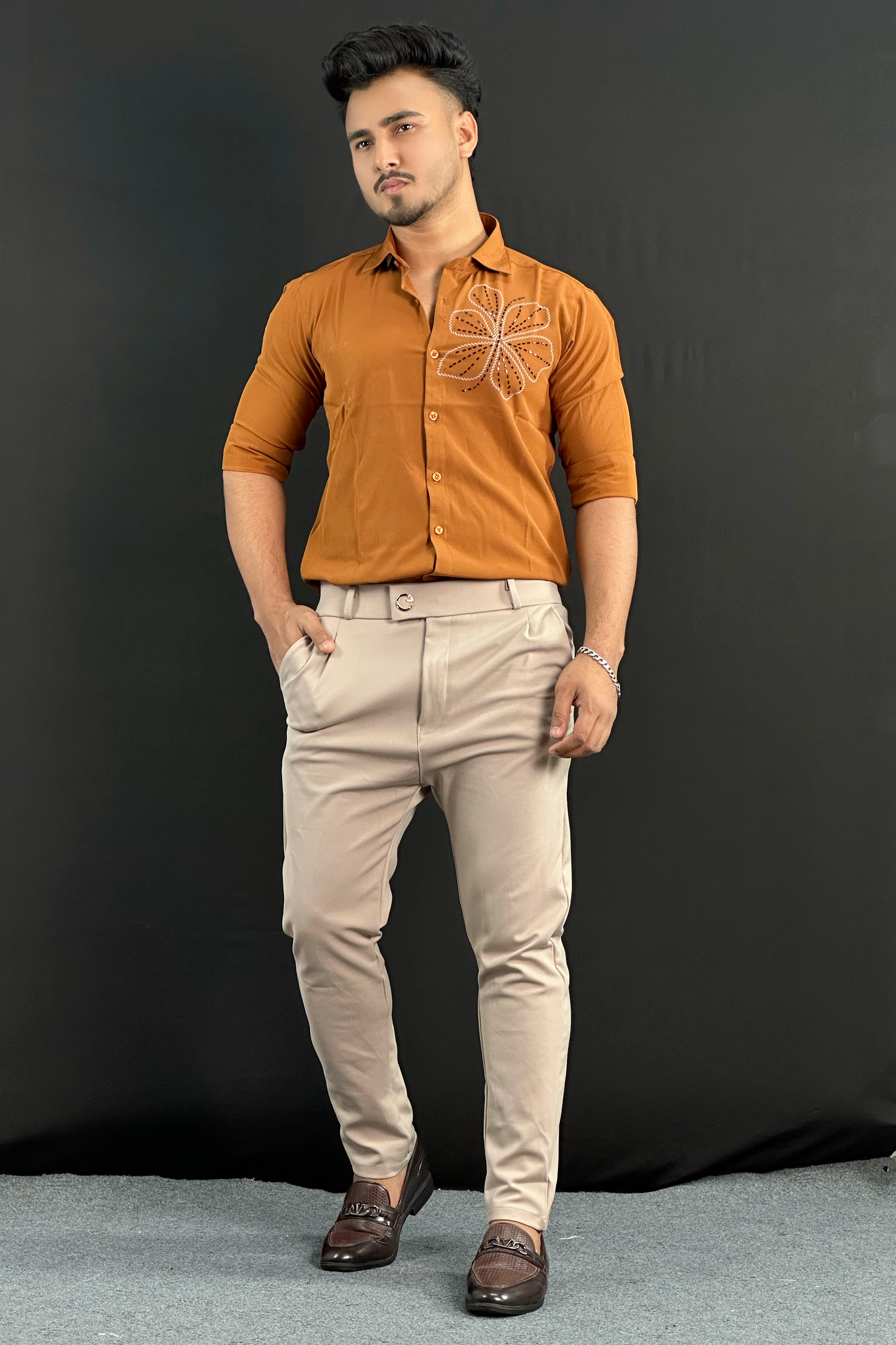 Rust Orange Shirt+Light Cream Colour Formal Pant |G