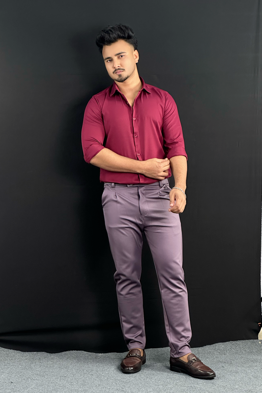 মেরুন শার্ট+ডিপ ওনিয়ন কালার ফর্মাল প্যান্ট কম্বো