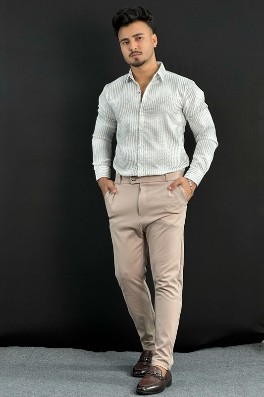 Olive White Shirt+Light Cream Colour Formal Pant |GStar