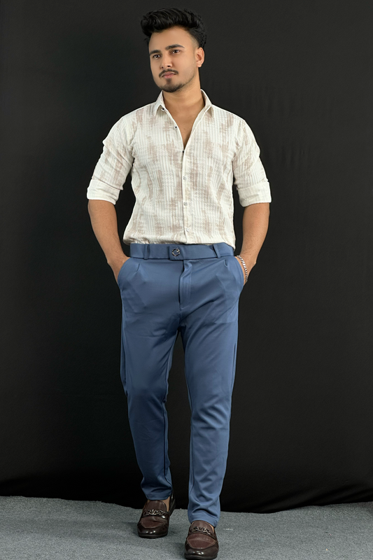 Biscuit Colour Shirt+Deep Blue Colour Formal Pant |G