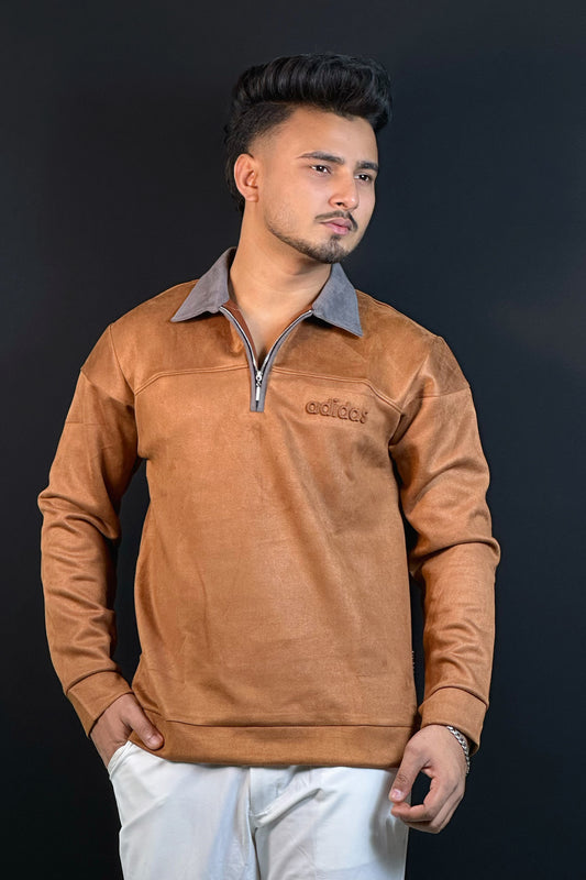 ক্যামেল ব্রাউন কালার ভেলভেট সোয়েটশার্ট-adidas