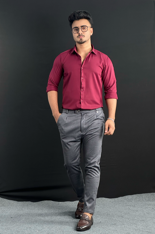 মেরুন শার্ট। গ্রে কালার ফর্মাল প্যান্ট কম্বো-DOT