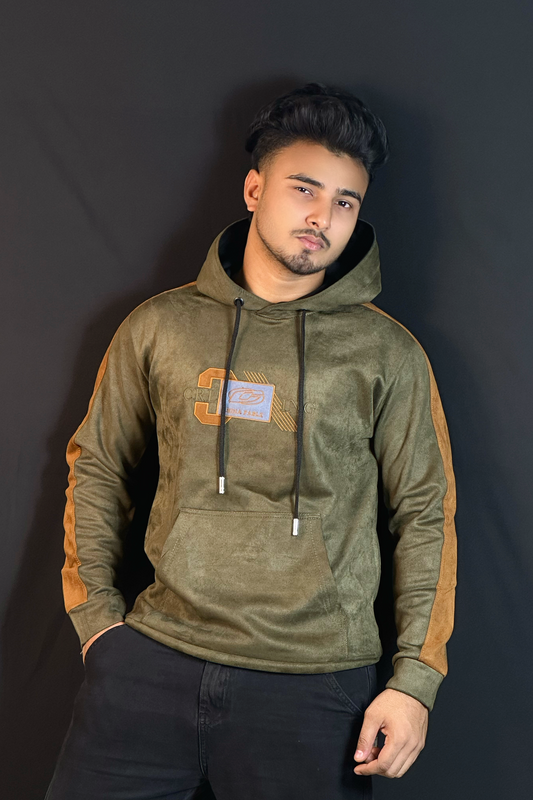 অলিভ কালার চায়না ভেলভেট হুডি-CRL