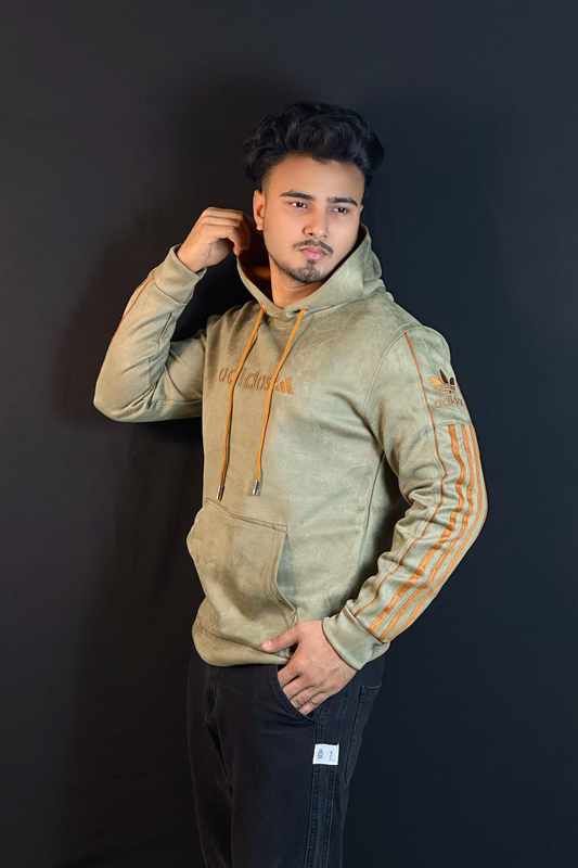 অলিভগ্রীন কালার চায়না ভেলভেট হুডি-adidas