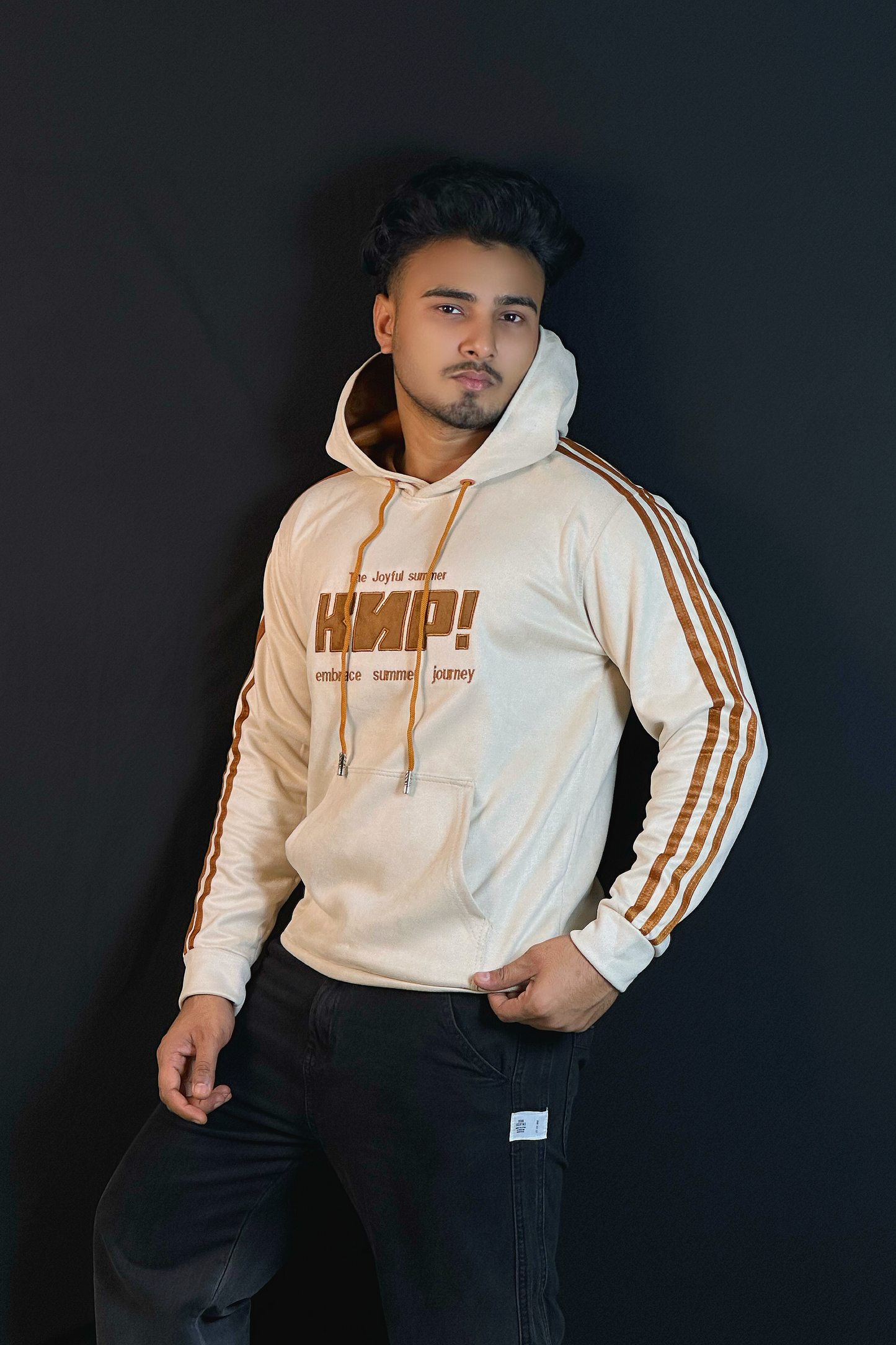 ক্রিম কালার চায়না ভেলভেট হুডি-KNP