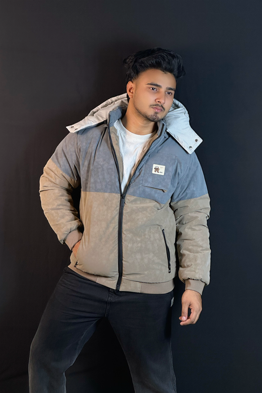 অ্যাশ-কফি কনট্রাস্ট চায়না বম্বার জ্যাকেট-RS