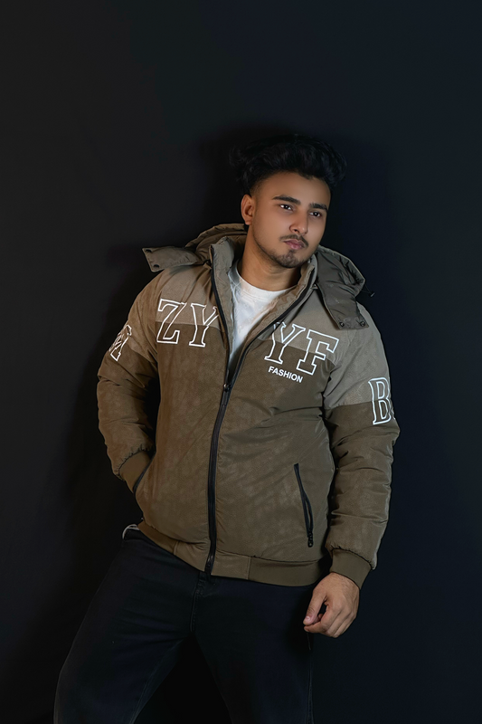 কফি-চকলেট কনট্রাস্ট চায়না বম্বার জ্যাকেট-YZ