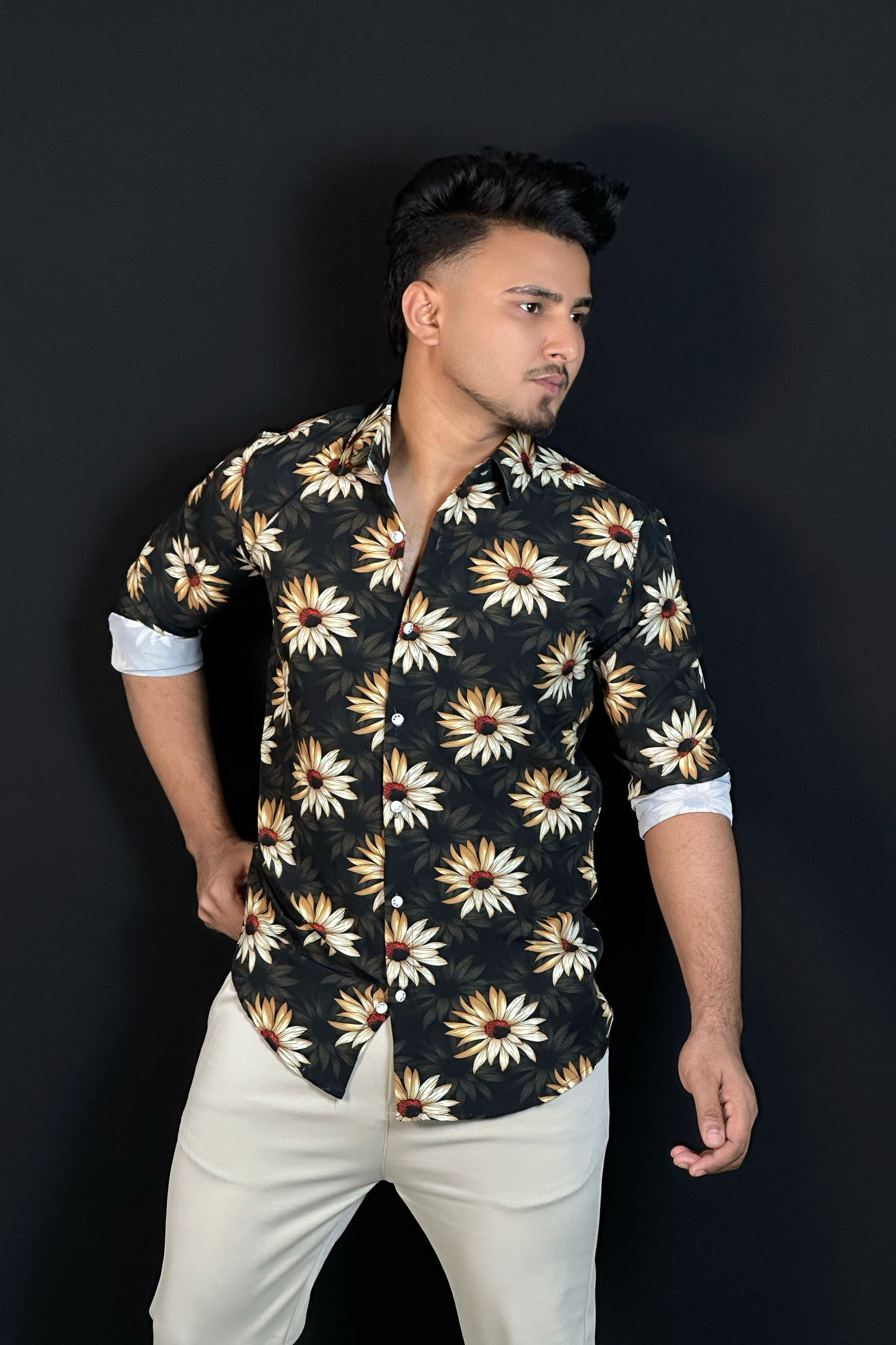 ইয়েলো ব্ল্যাক প্রিন্টেড শার্ট-Sunflower