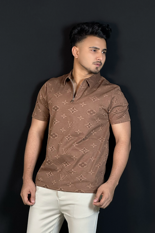 চকোলেট কালার পোলো টি-শার্ট-LV