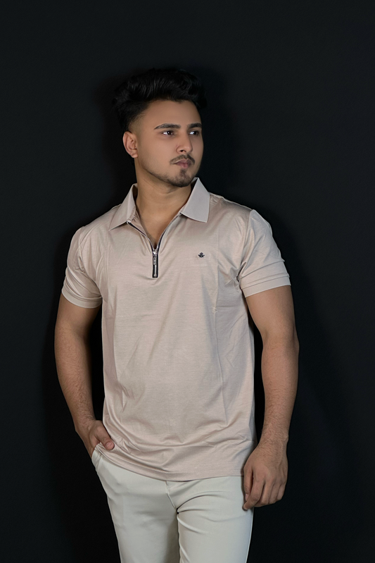 ক্রিম কালার পোলো টি-শার্ট-ZIPPER