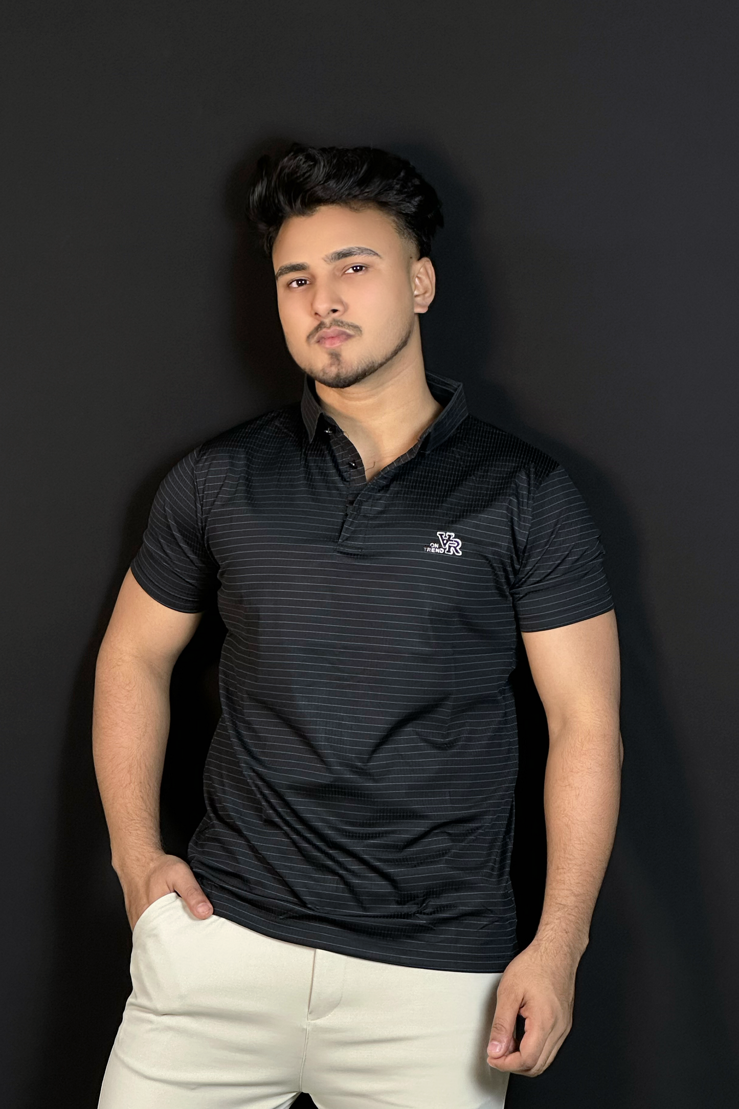 ব্ল্যাক কালার স্ট্রাইপ পোলো টি-শার্ট-VR