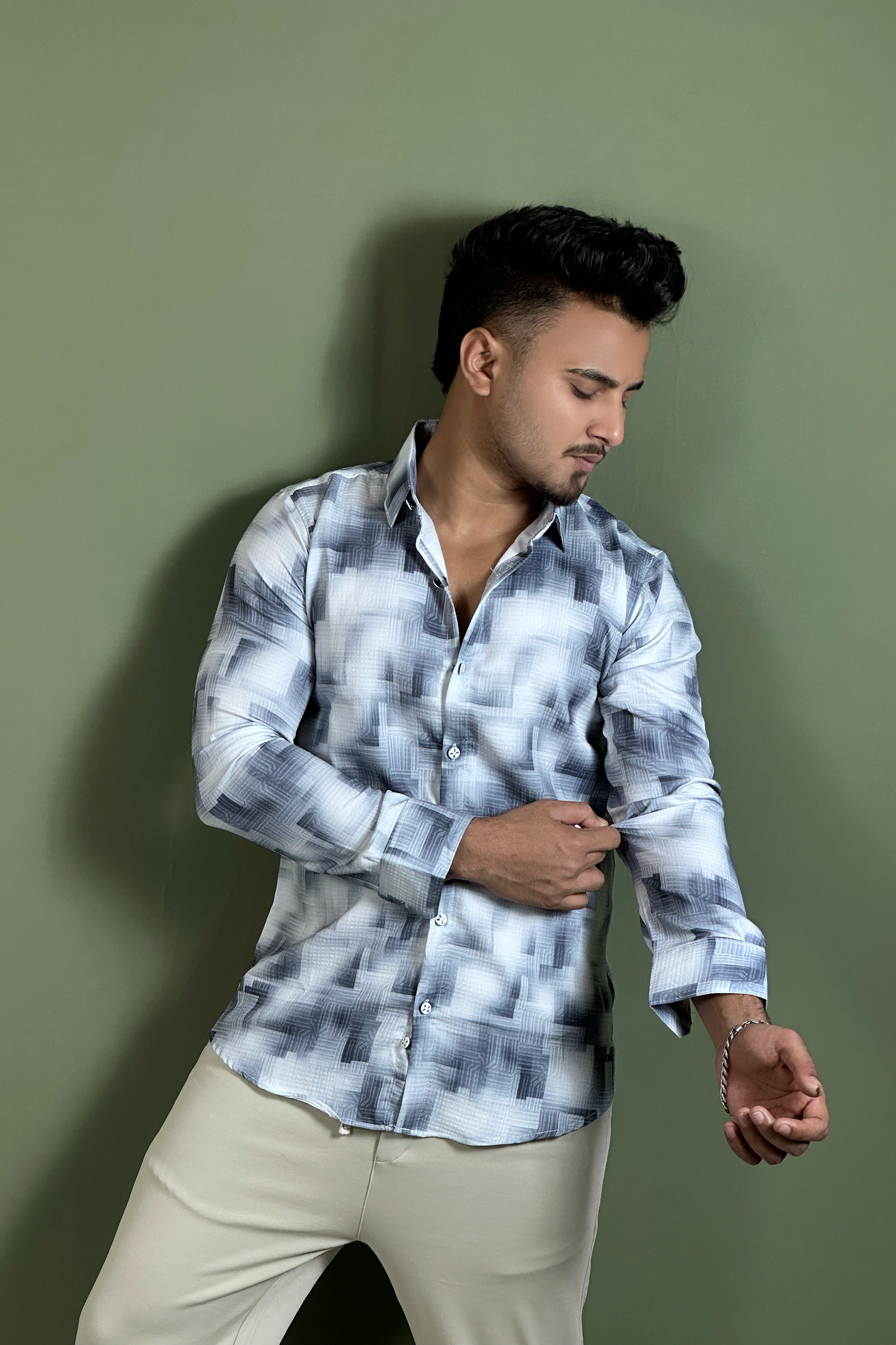 Blue White Printed Shirt-Geo