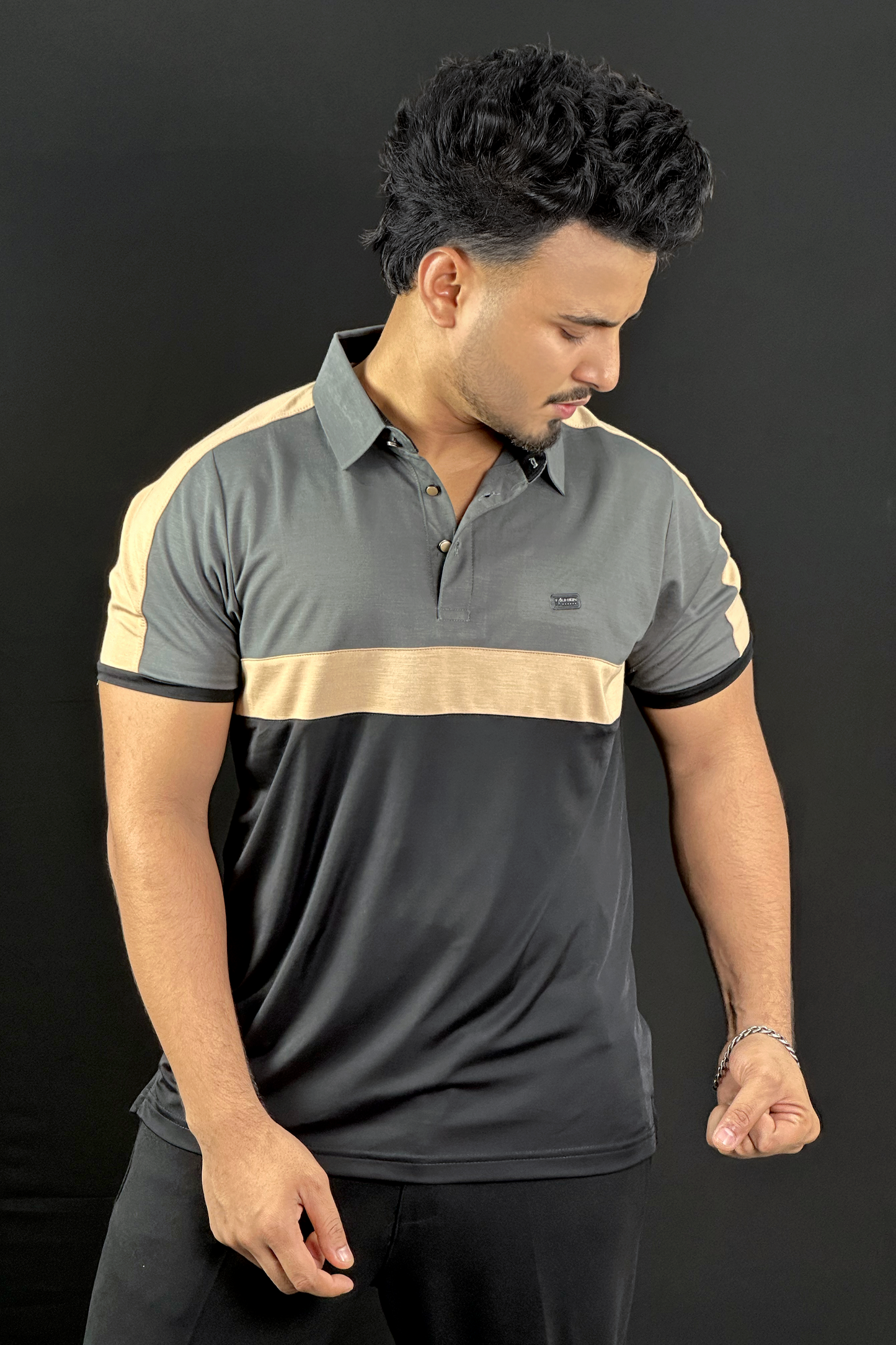 Gray Black Contrast Polo T-Shirt | FU