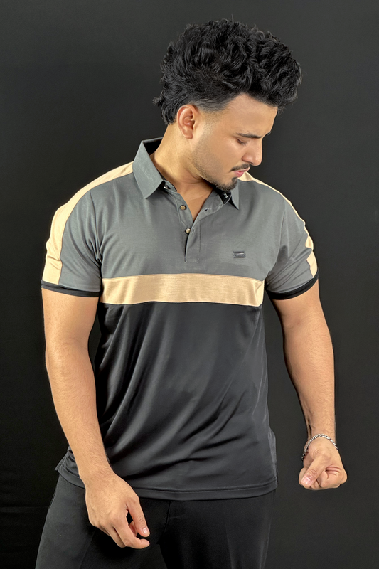 Gray Black Contrast Polo T-Shirt | FU