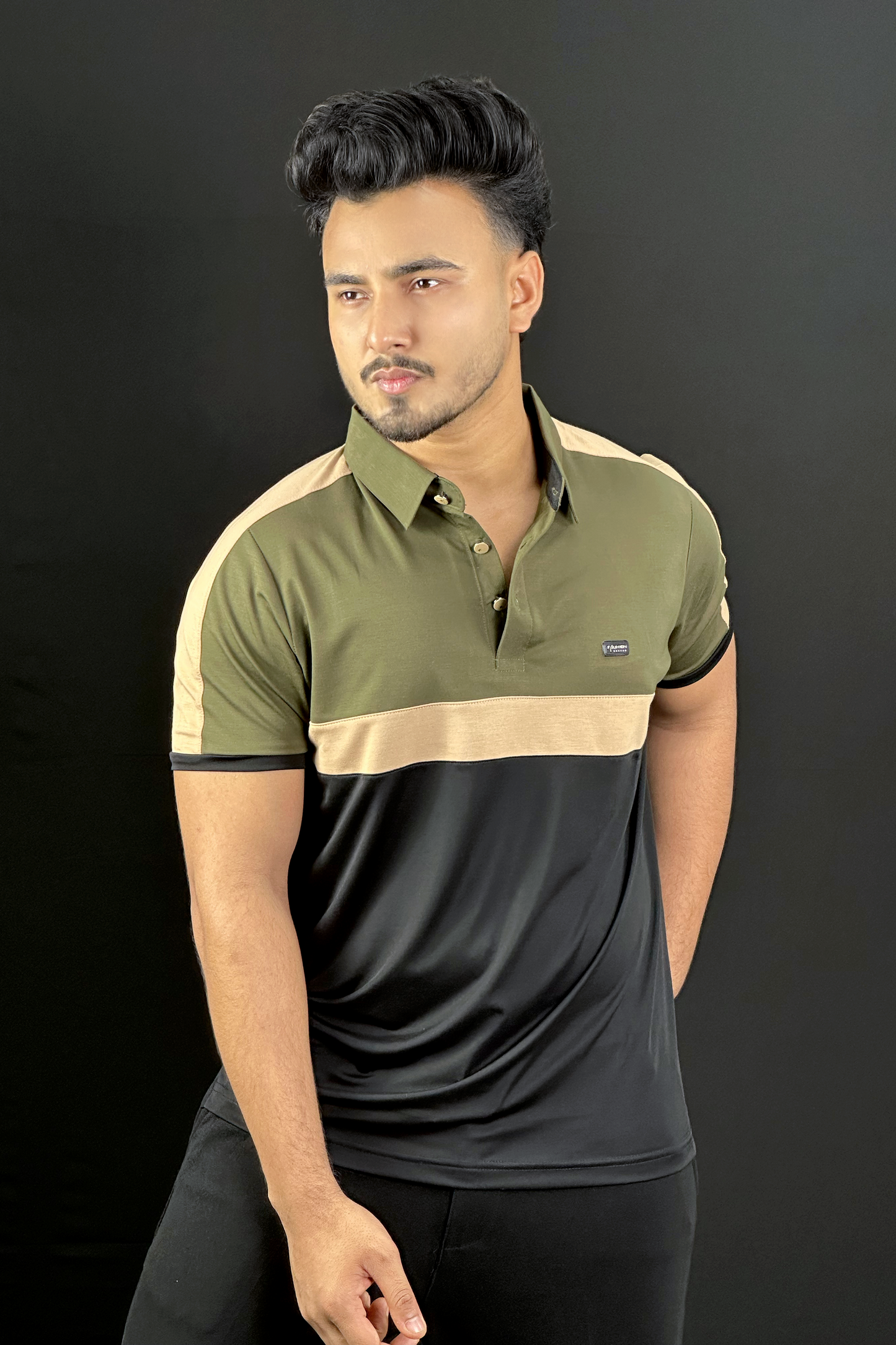 Olive Black Contrast Polo T-Shirt | FU