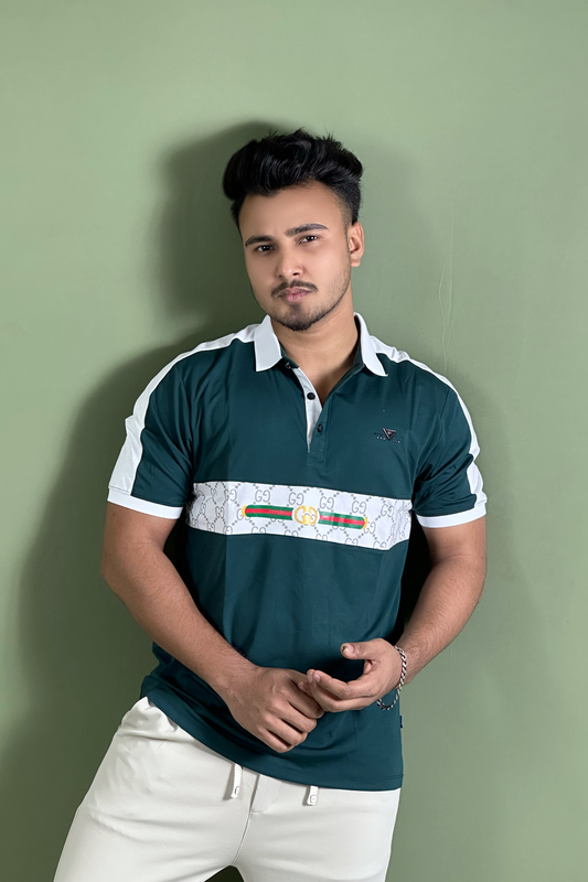 বটলগ্রিন কালার পোলো টি-শার্ট-Gucci