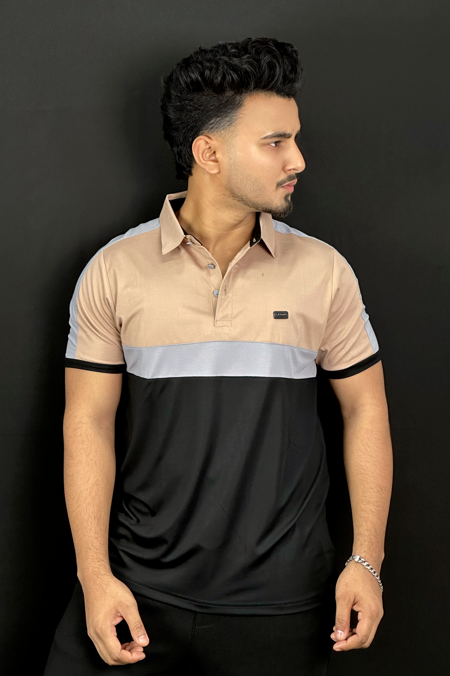 Camel Black Contrast Polo T-Shirt | FU