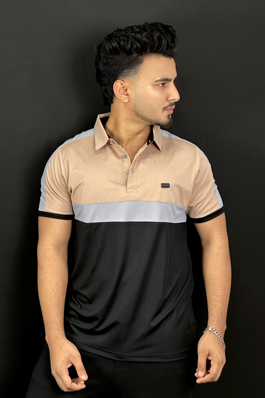 Camel Black Contrast Polo T-Shirt | FU