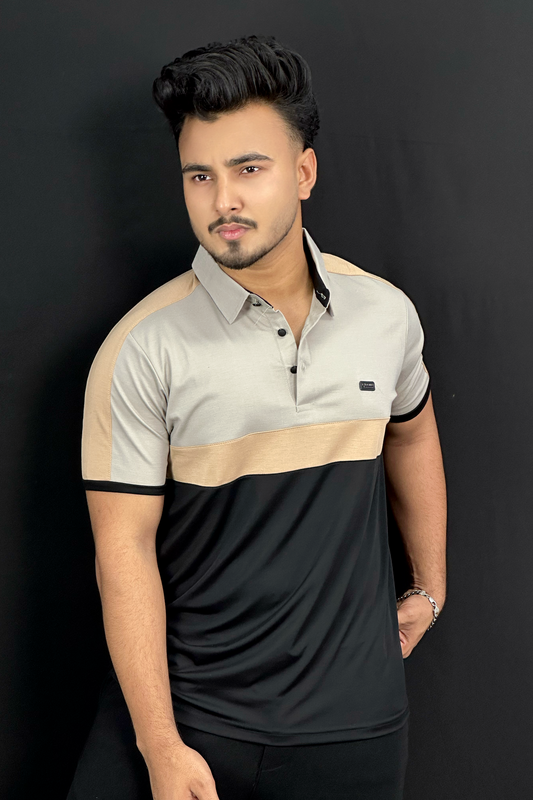 Silver Black Contrast Polo T-Shirt | FU