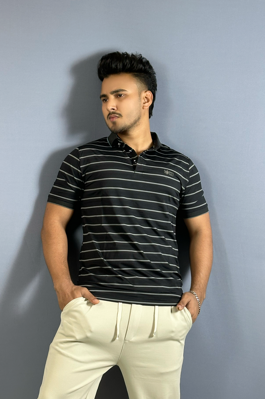 কালো কালার স্ট্রাইপ পোলো টি-শার্ট-Luis