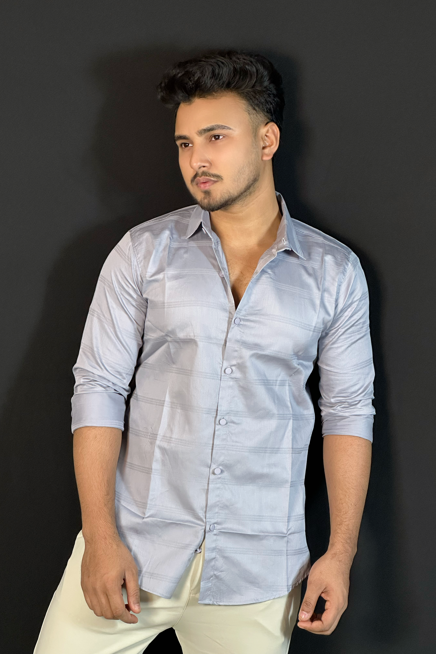 অ্যাশ কালার থ্রি স্টাইপ শার্ট