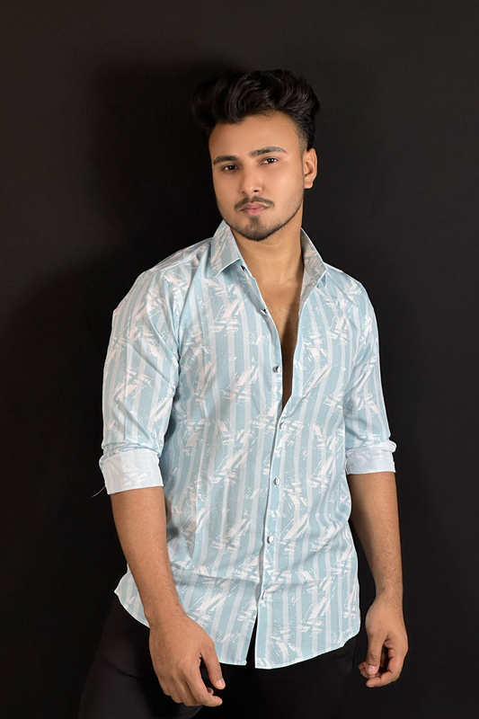 আইস ব্লু প্রিন্টেড শার্ট-Lstripe