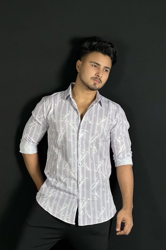 পার্পেল হোয়াইট  প্রিন্টেড শার্ট-Lstripe