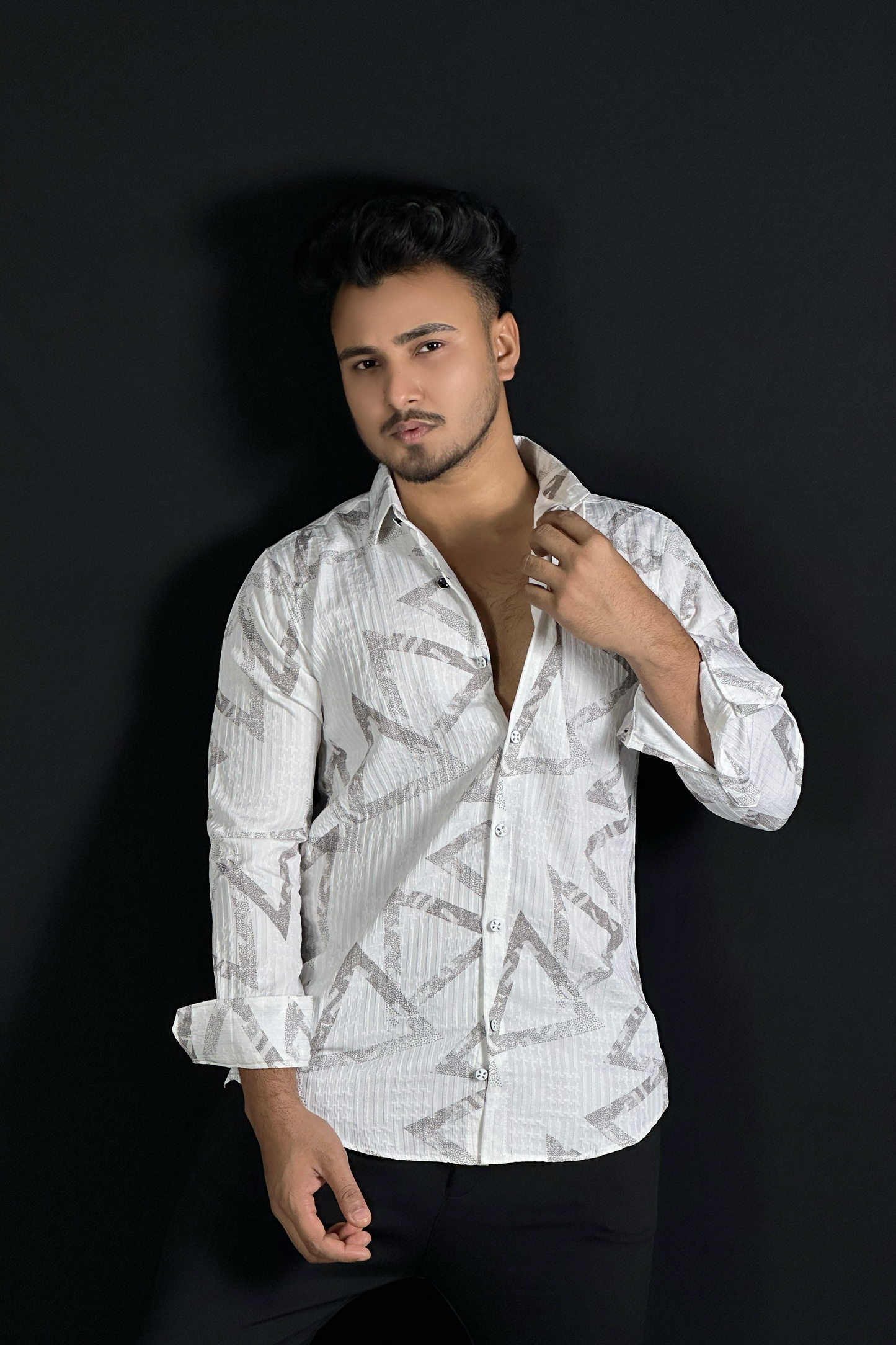 Ash White Printed Shirt-Triangle
