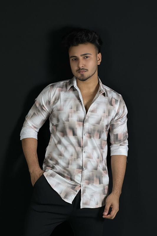 ক্রিম হোয়াইট কালার প্রিন্টেড শার্ট-Geo