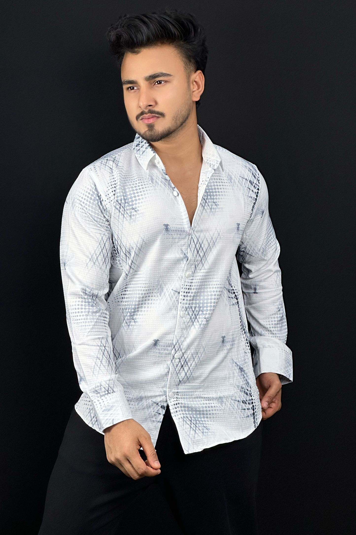 White Colour China Shirt |Nevy Blue Design