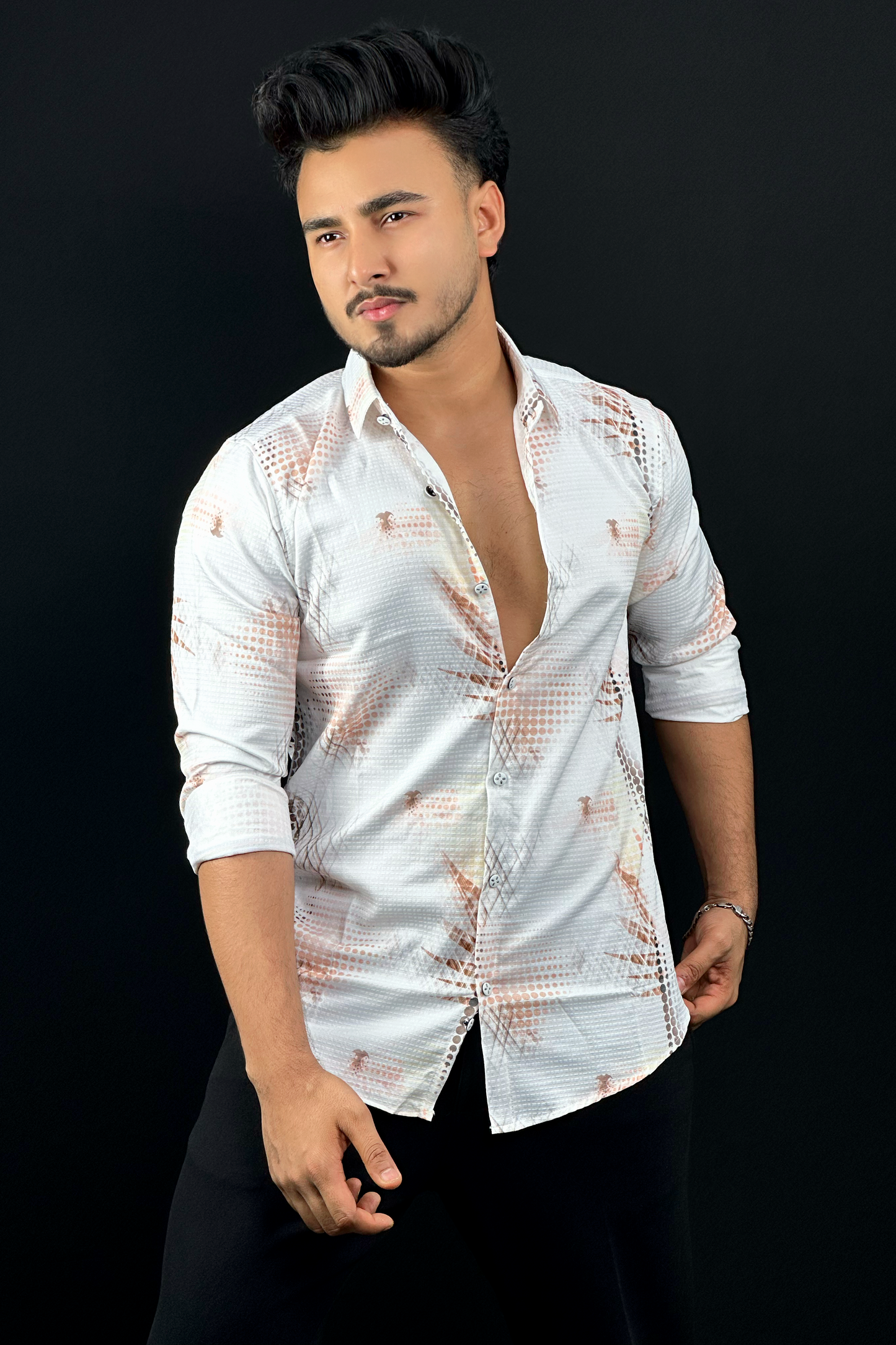 White Colour China Shirt |Orange Design