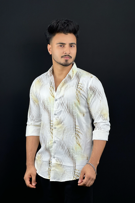 White Colour China Shirt |Yellow Design