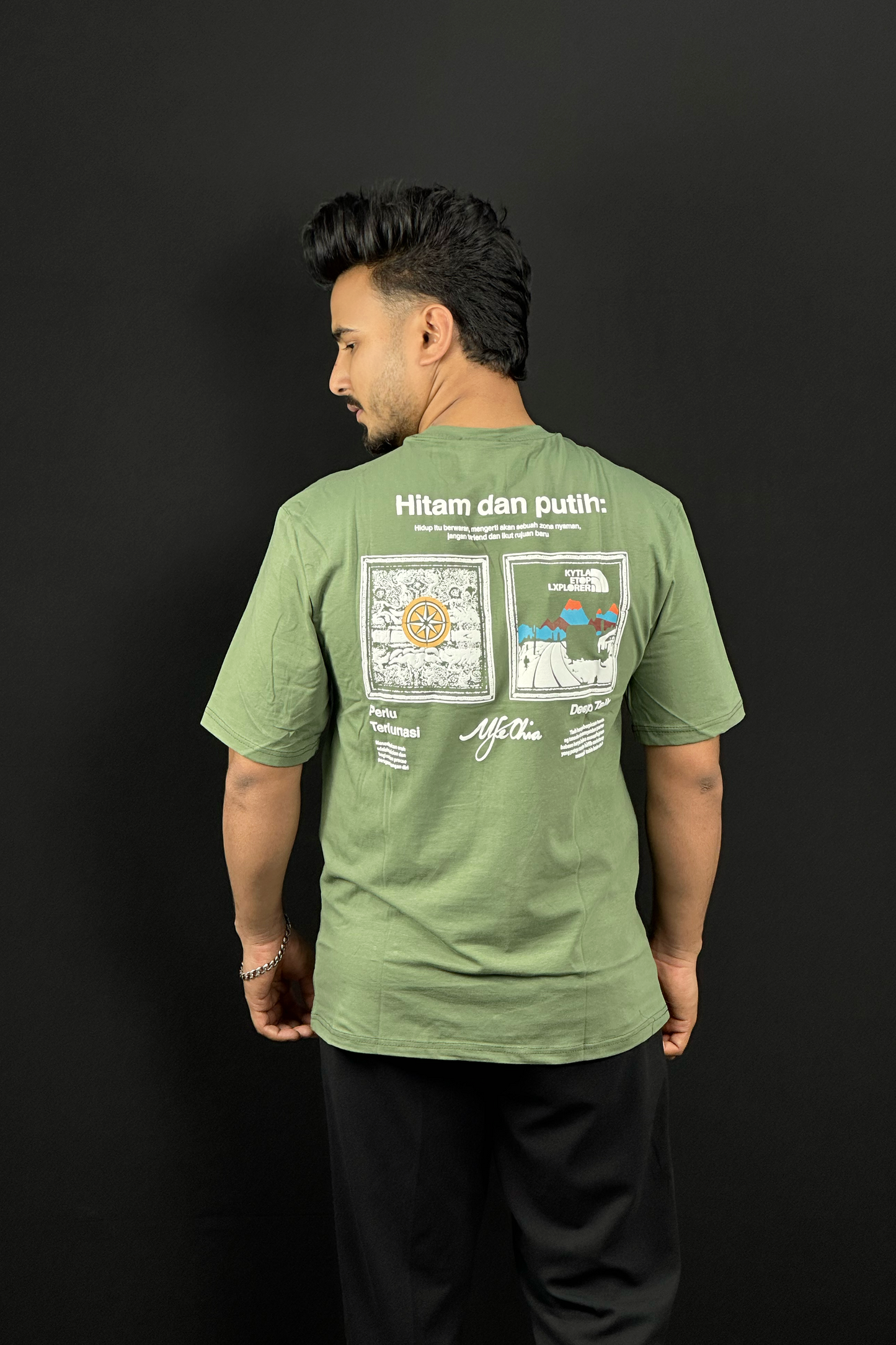 Green Colour T-Shirt |Hitam