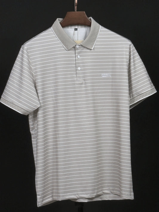 Light Cream Colour Stripe Polo T-Shirt |Plus