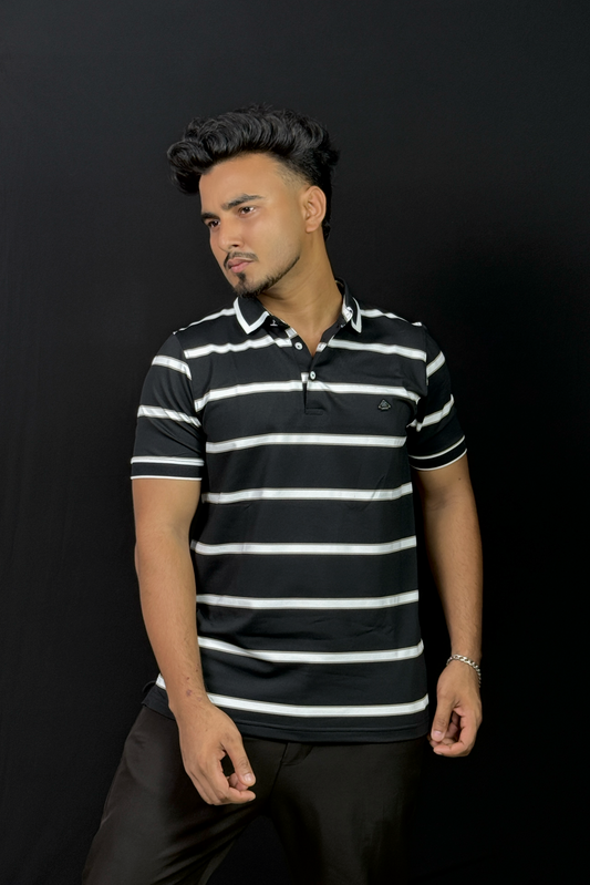 Black Colour Stripe Polo T-Shirt |MS3
