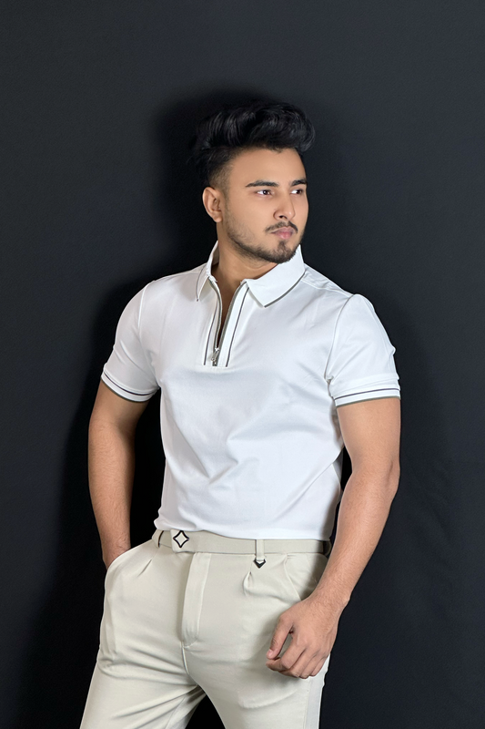 সাদা কালার পোলো টি-শার্ট-ZIPPER