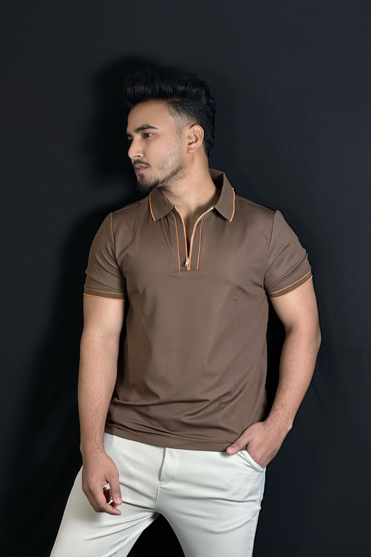 চকলেট কালার পোলো টি-শার্ট-ZIPPER