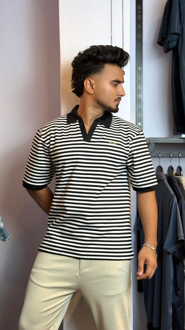 Black White Polo T-Shirt |OMB