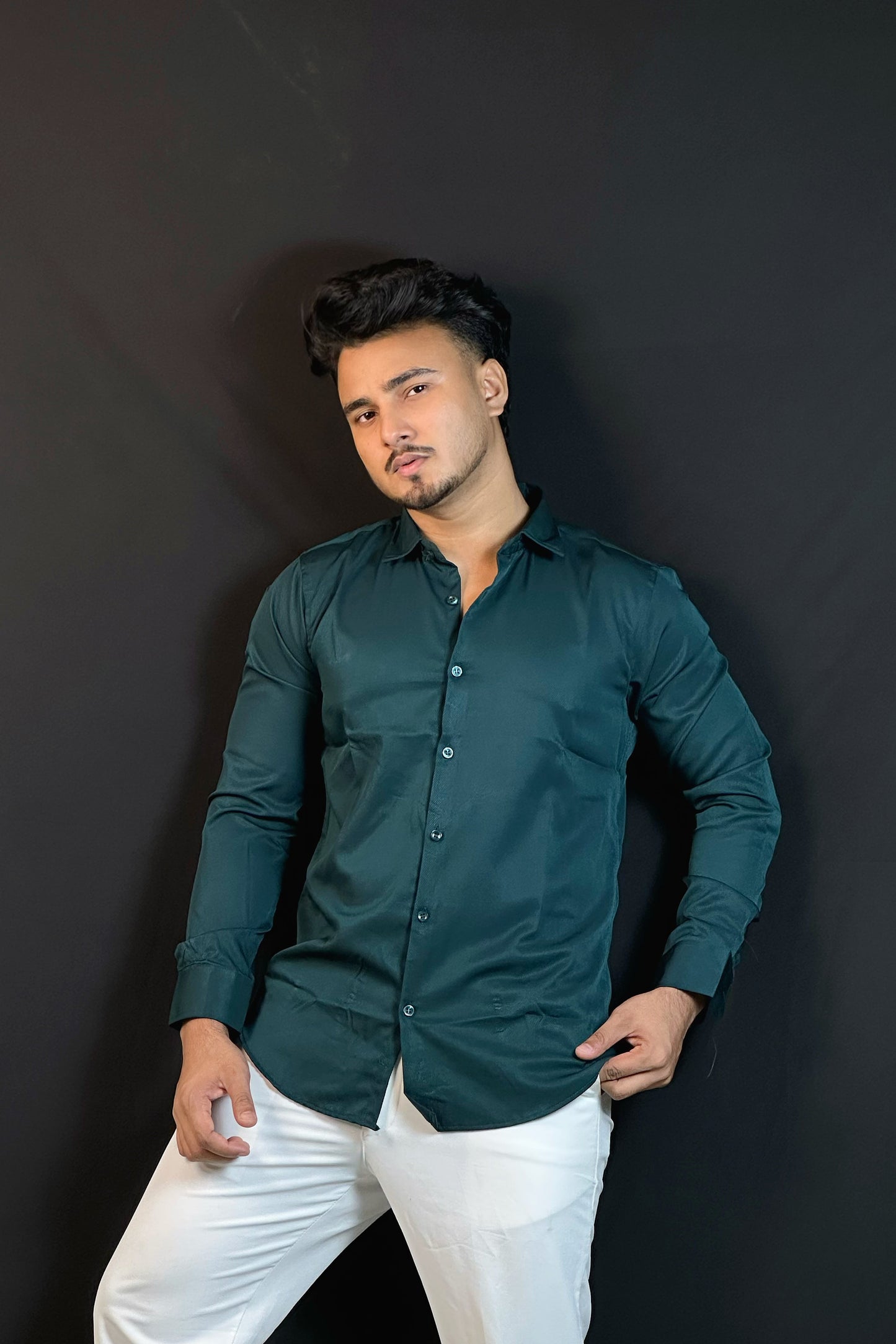 Bottle Green Colour Cross Formal Shirt