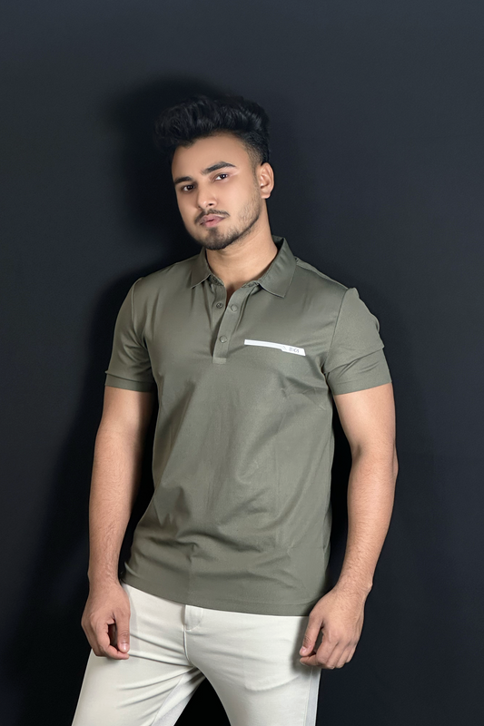অলিভ কালার পোলো টি-শার্ট-CA