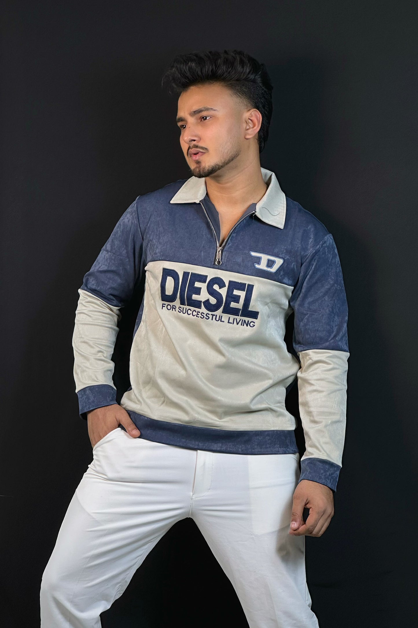 নেভিব্লু কালার ভেলভেট সোয়েটশার্ট-DIESEL