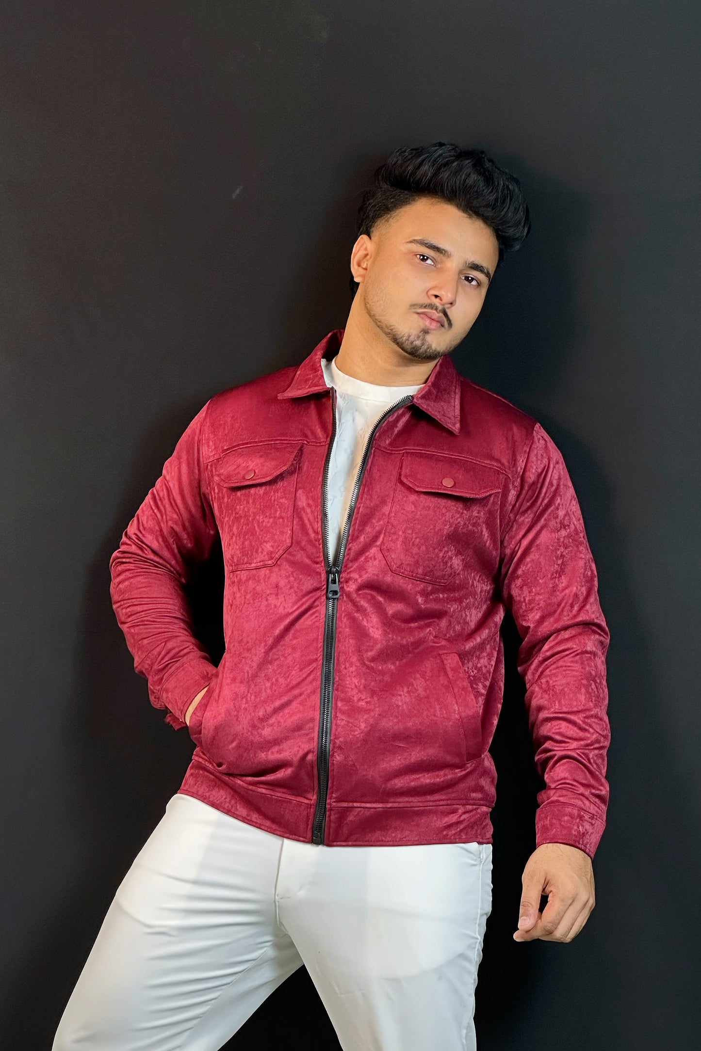 মেরুন কালার চায়না ভেলভেট জ্যাকেট-Collar