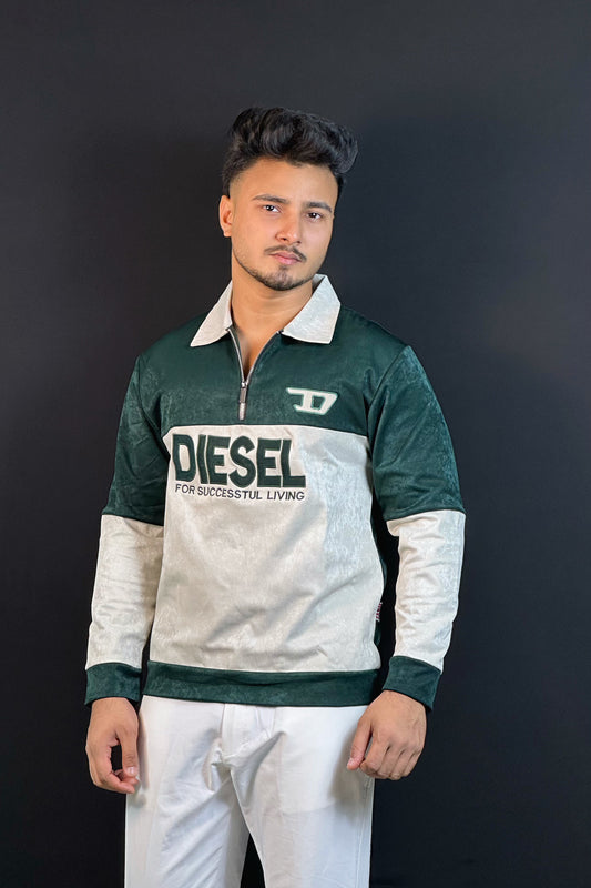 বটলগ্রিন কালার ভেলভেট সোয়েটশার্ট-DIESEL